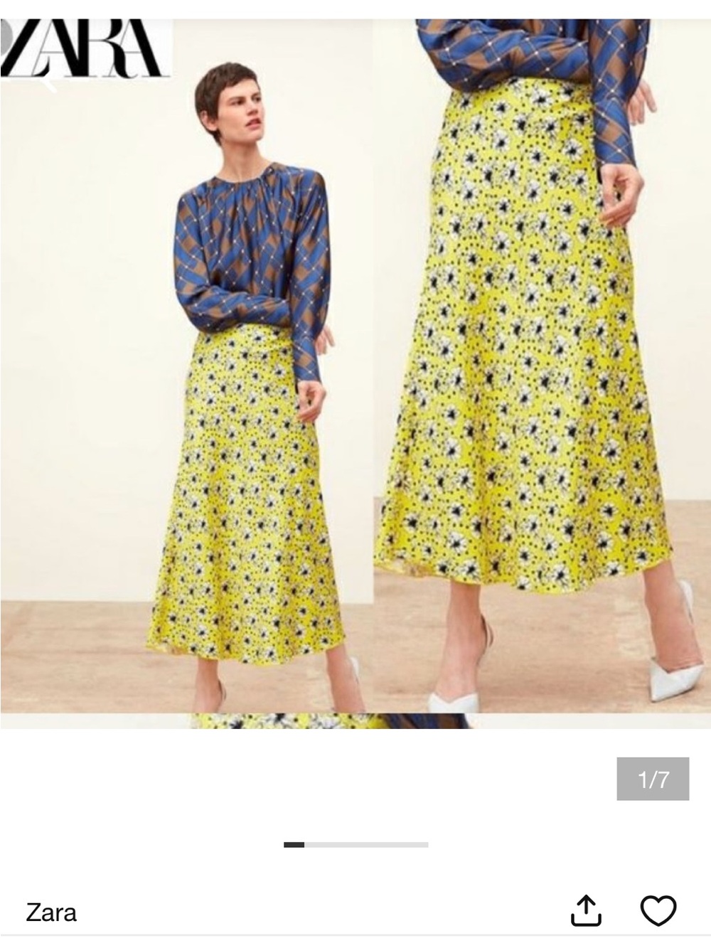 Zara Yellow Floral Midi Skirt